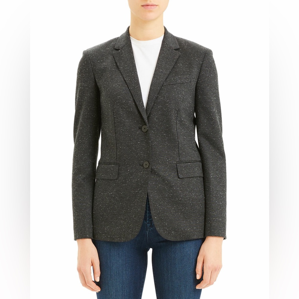 NWT Theory Classic Blazer Jacket Size 0 Charcoal Melange Ponte Knit $535